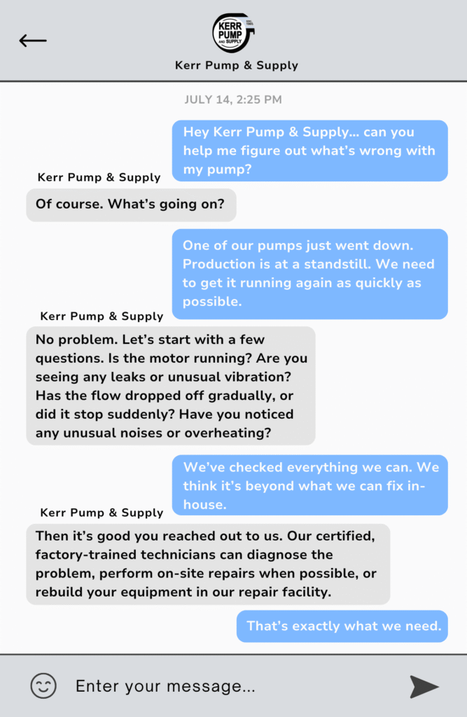Kerr Pump & Supply text message.